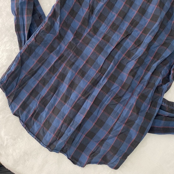 Black slim fit black and blue checkered button down shirt with red lines - Picture 11 of 17